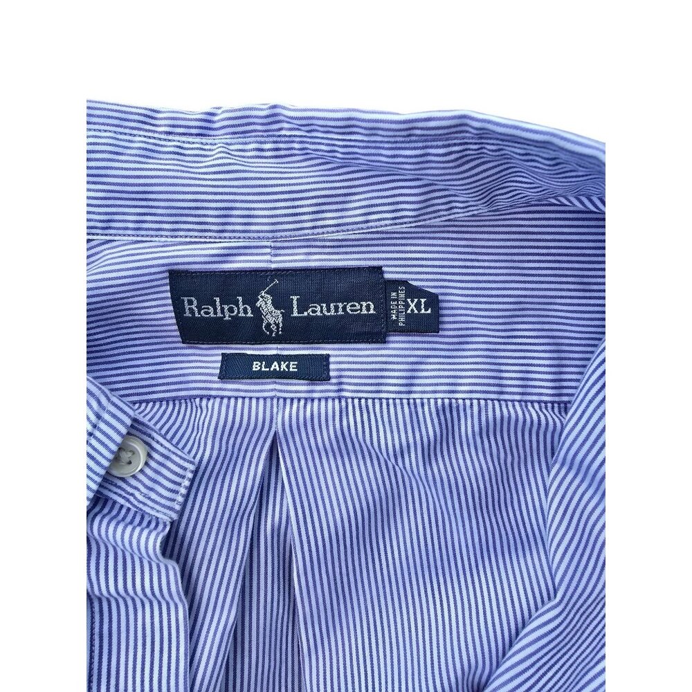 Ralph Lauren Mens Button Down Blue/White Stripe Shirt XL Cotton - Picture 3 of 5